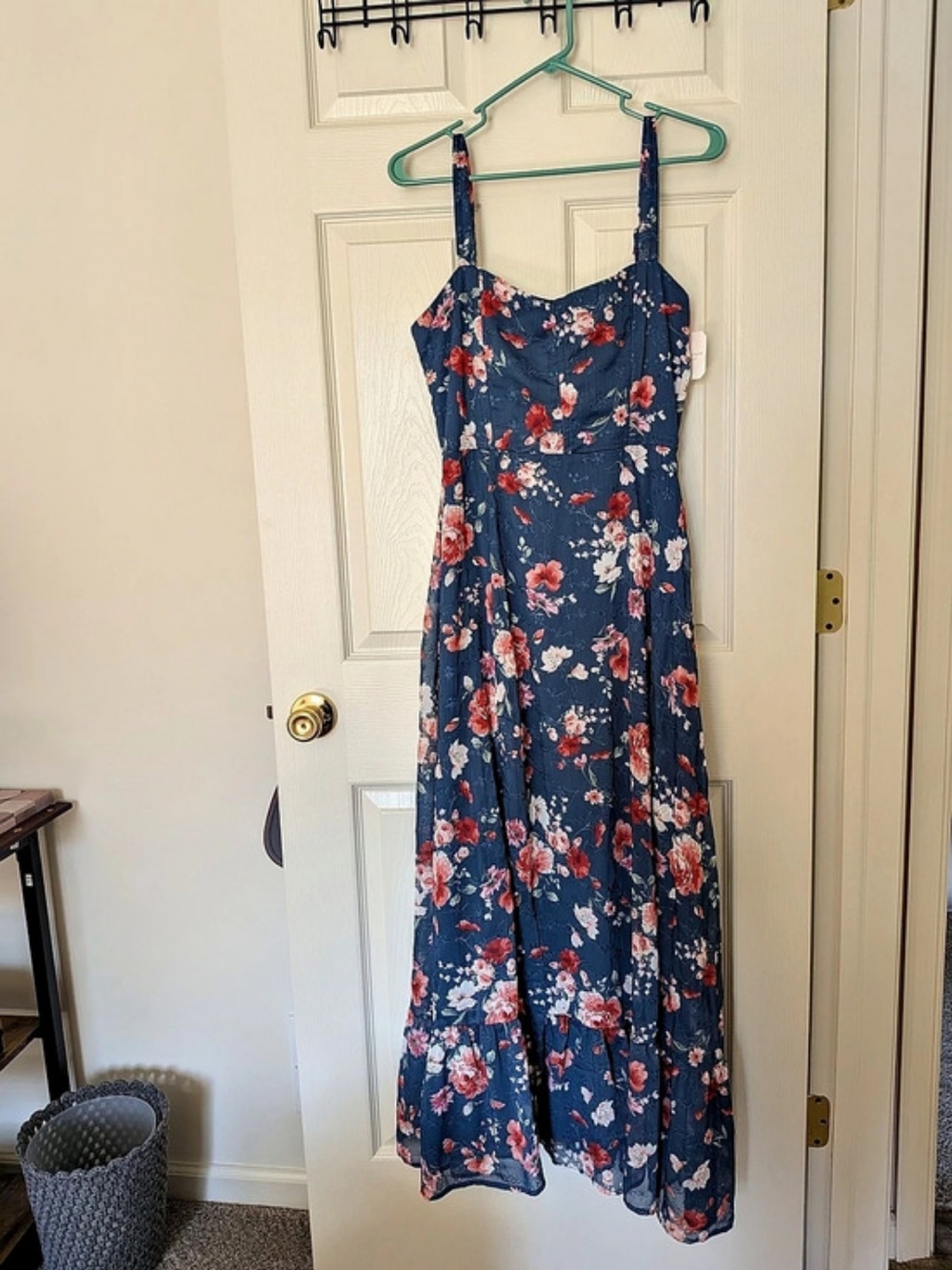 AS Roclyn Obé Dusty Blue Multi Floral Maxi Dress in Blue & Red Size Medium NWT